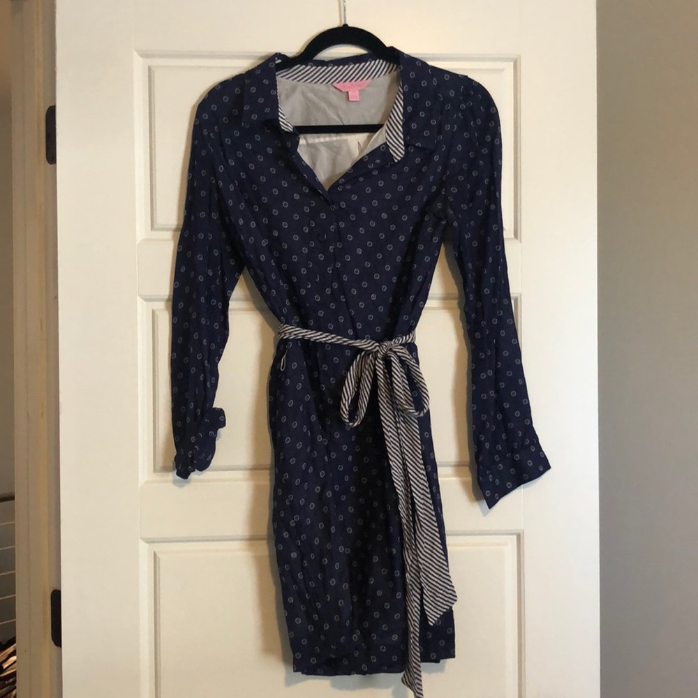 Lilly Pulitzer Navy Button Shirt Dress, Size 4